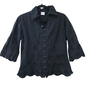 Giocam Button Down Top Wearable Art Lagenlook Boho Black